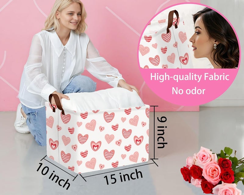 BOOHIT Valentines Day Basket Large Foldable Heart Shaped Storage Box for Gifts Kids Empty Storage Bins Rectangular Toy Organizer Decor (Pink Fingerprint Love) - Image 2